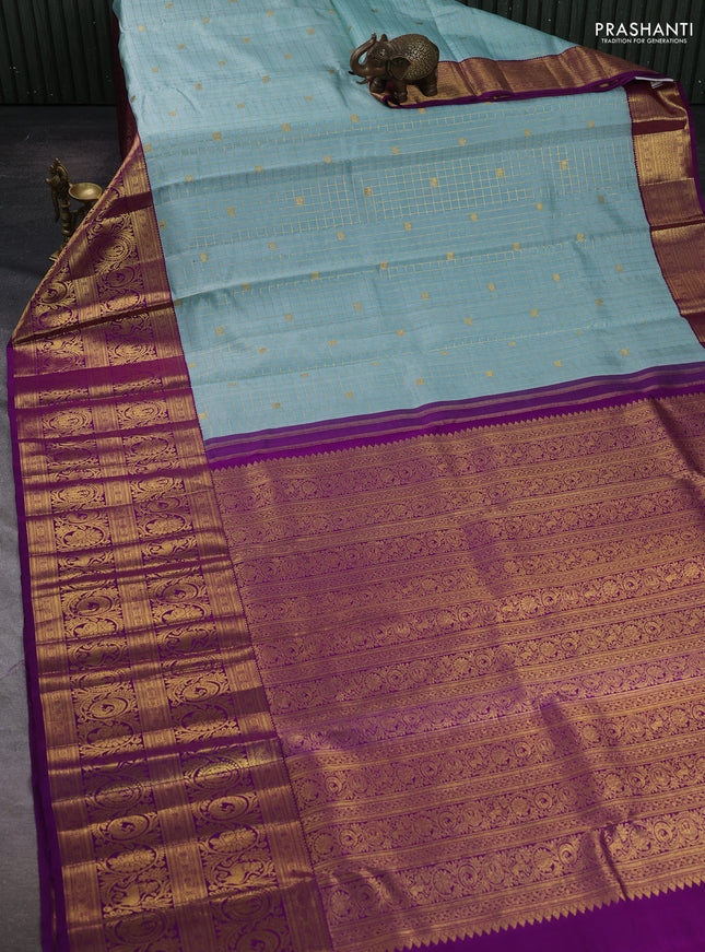 Light Blue & Purple Kora Kanchipuram Silk