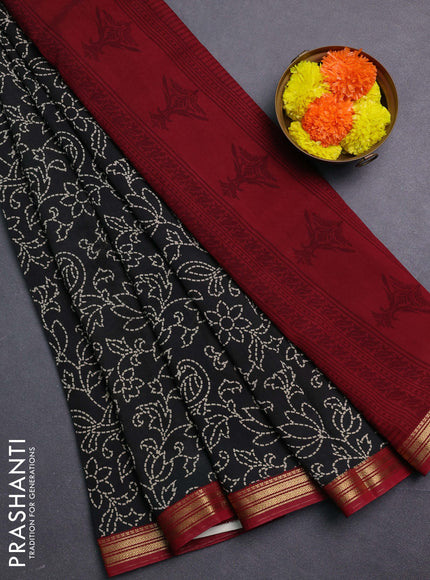 Black & Maroon Muslin Silk - Prints