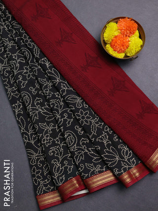 Black & Maroon Muslin Silk - Prints