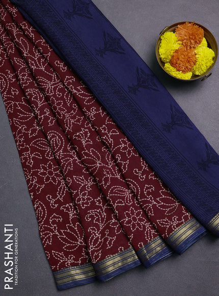 Maroon & Blue Muslin Silk - Prints