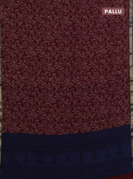 Maroon & Blue Muslin Silk - Prints