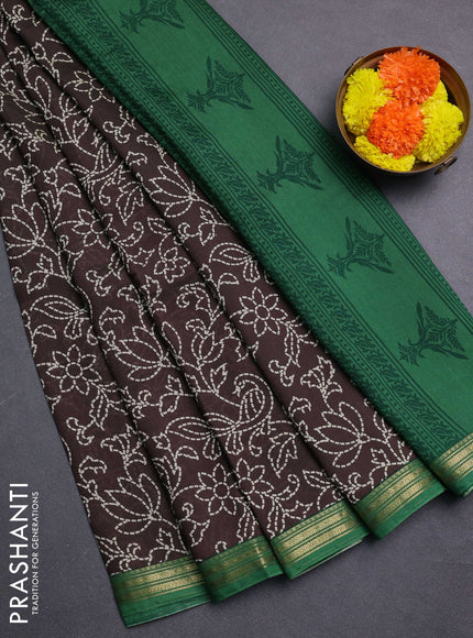 Brown & Green Muslin Silk - Prints