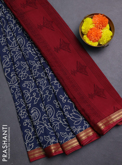 Blue & Maroon Muslin Silk - Prints