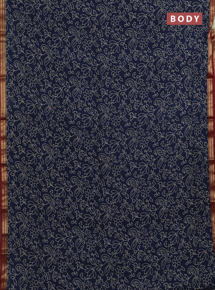 Blue & Maroon Muslin Silk - Prints