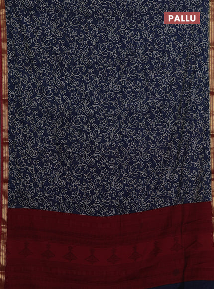 Blue & Maroon Muslin Silk - Prints