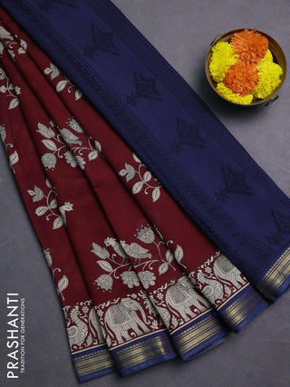 Maroon & Blue Muslin Silk - Prints
