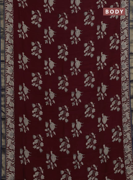 Maroon & Blue Muslin Silk - Prints