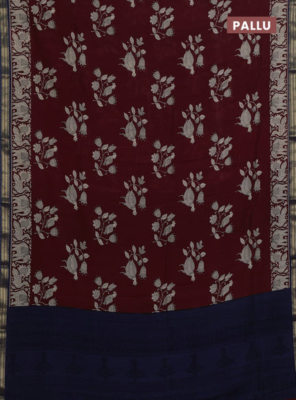 Maroon & Blue Muslin Silk - Prints