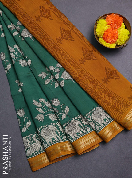 Green & Mustard Yellow Muslin Silk - Prints