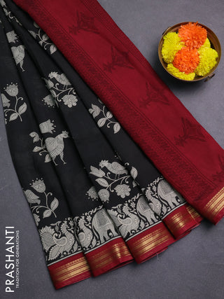Black & Maroon Muslin Silk - Prints