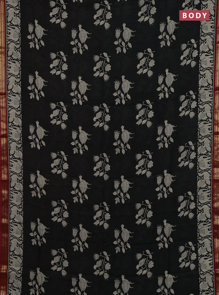 Black & Maroon Muslin Silk - Prints