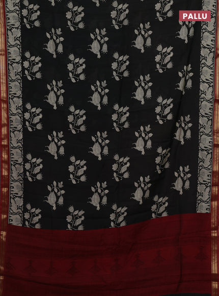 Black & Maroon Muslin Silk - Prints