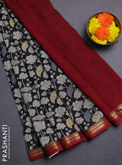 Black & Maroon Muslin Silk - Prints