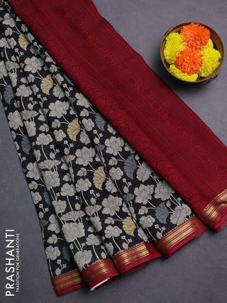 Black & Maroon Muslin Silk - Prints