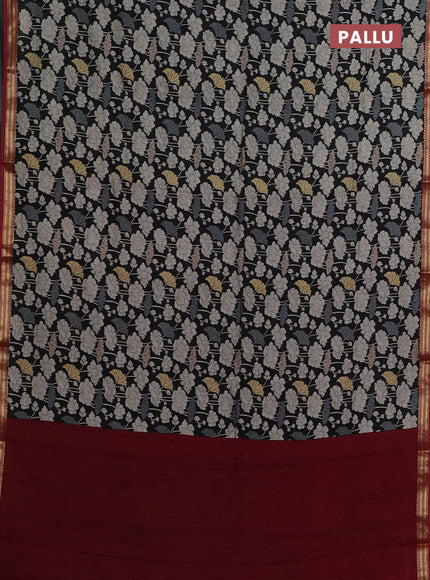 Black & Maroon Muslin Silk - Prints