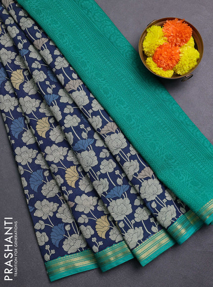 Blue & Teal Green Muslin Silk - Prints