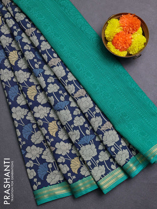 Blue & Teal Green Muslin Silk - Prints
