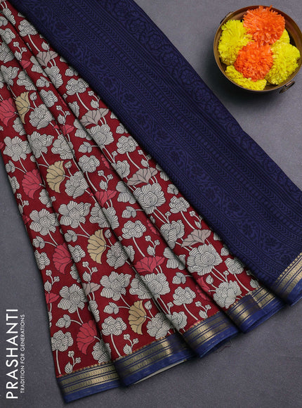 Maroon & Blue Muslin Silk - Prints