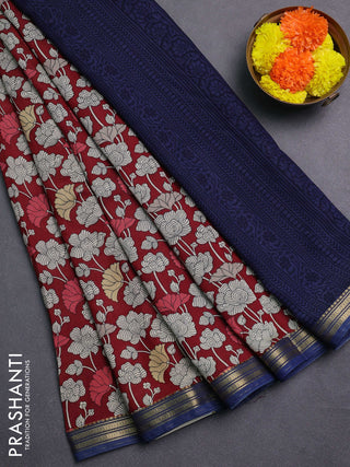 Maroon & Blue Muslin Silk - Prints
