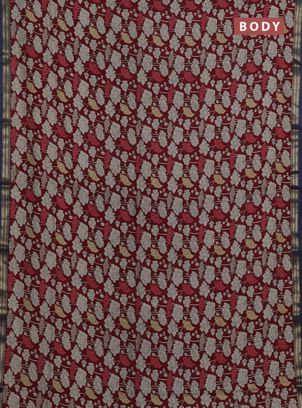 Maroon & Blue Muslin Silk - Prints