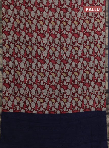 Maroon & Blue Muslin Silk - Prints
