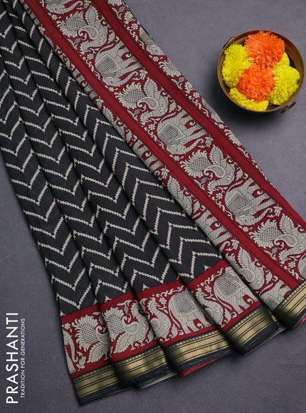 Black & Maroon Muslin Silk - Prints