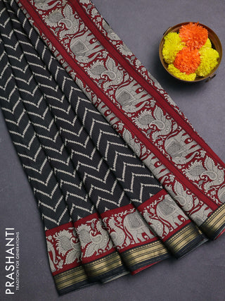 Black & Maroon Muslin Silk - Prints