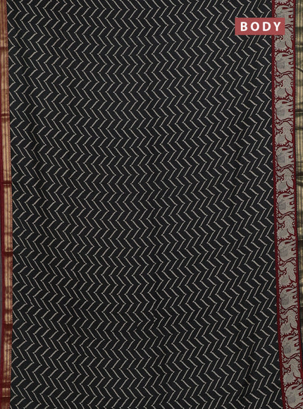 Black & Maroon Muslin Silk - Prints