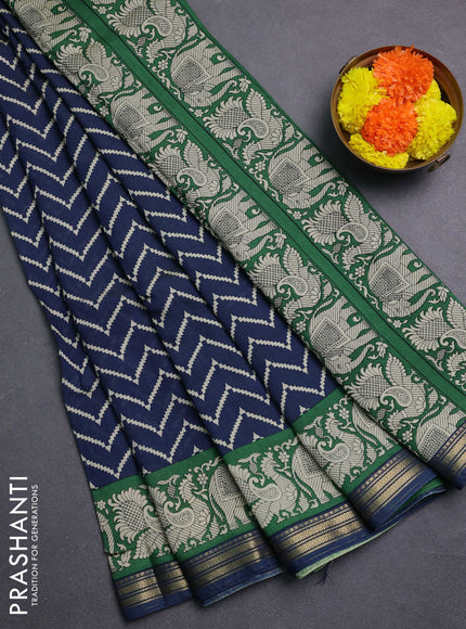 Blue & Green Muslin Silk - Prints