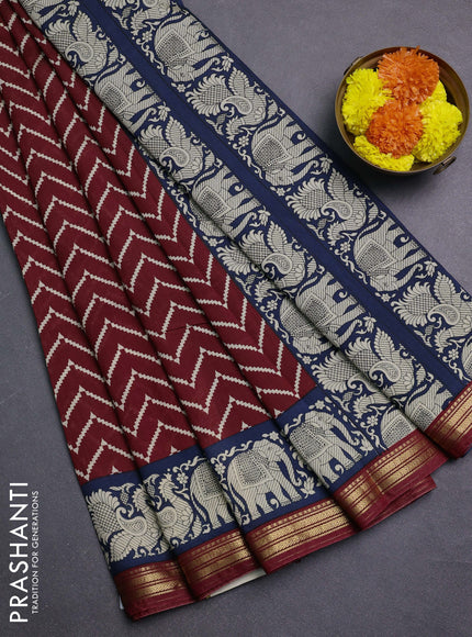 Maroon & Blue Muslin Silk - Prints