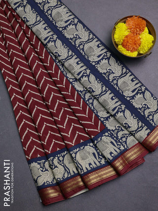 Maroon & Blue Muslin Silk - Prints