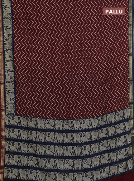 Maroon & Blue Muslin Silk - Prints
