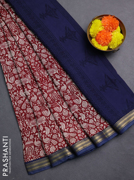 Maroon & Blue Muslin Silk - Prints