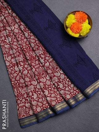 Maroon & Blue Muslin Silk - Prints