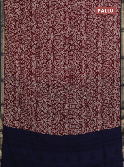 Maroon & Blue Muslin Silk - Prints
