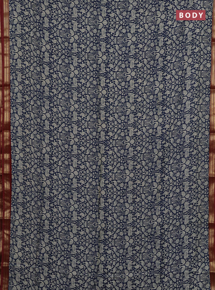 Blue & Maroon Muslin Silk - Prints