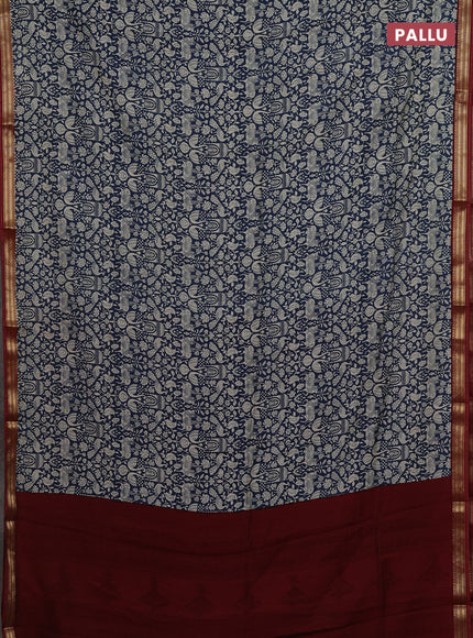 Blue & Maroon Muslin Silk - Prints