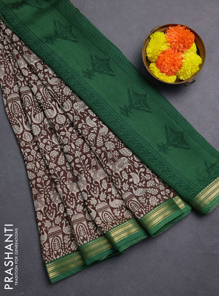 Brown & Green Muslin Silk - Prints