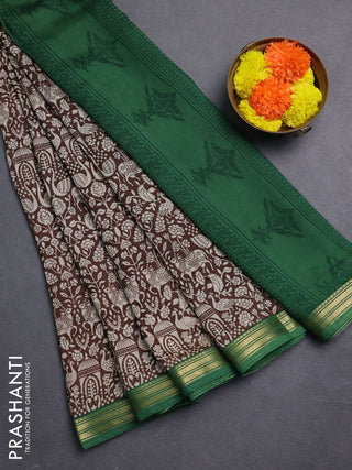 Brown & Green Muslin Silk - Prints