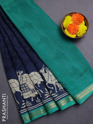 Blue & Teal Green Muslin Silk - Prints