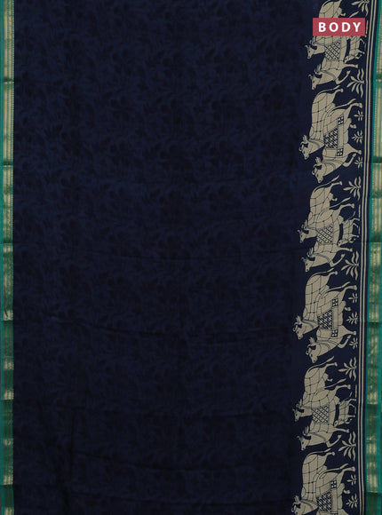Blue & Teal Green Muslin Silk - Prints