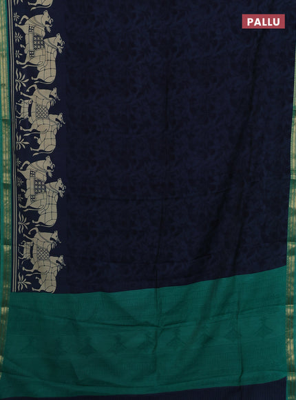 Blue & Teal Green Muslin Silk - Prints