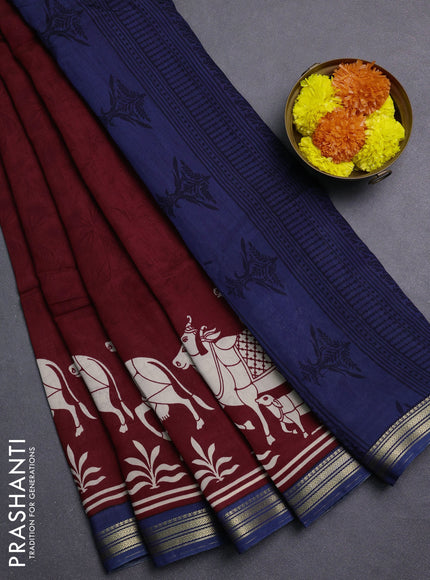 Maroon & Blue Muslin Silk - Prints