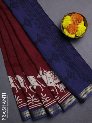 Maroon & Blue Muslin Silk - Prints
