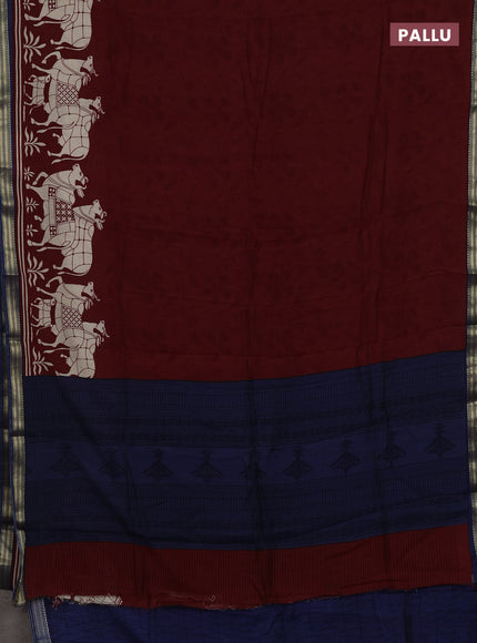 Maroon & Blue Muslin Silk - Prints