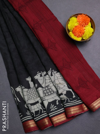 Black & Maroon Muslin Silk - Prints