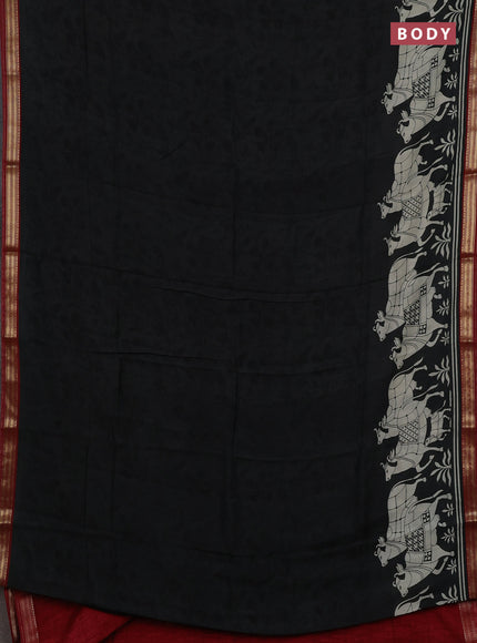 Black & Maroon Muslin Silk - Prints