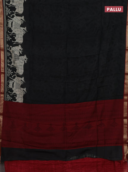 Black & Maroon Muslin Silk - Prints