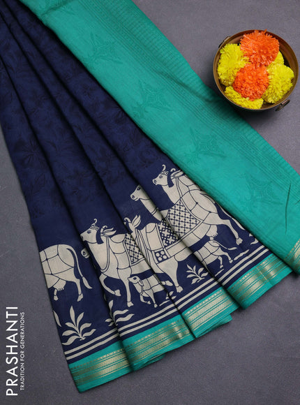 Peacock Blue & Green Muslin Silk - Prints