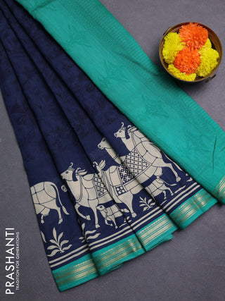Peacock Blue & Green Muslin Silk - Prints